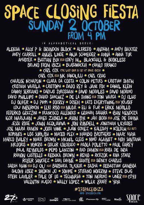 Space Ibiza Closing Party line up