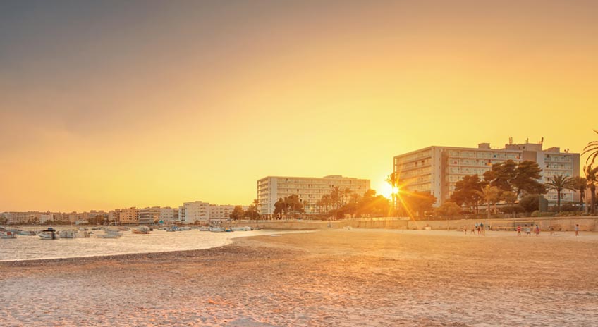 Sunset across San Antonio Beach Ibiza