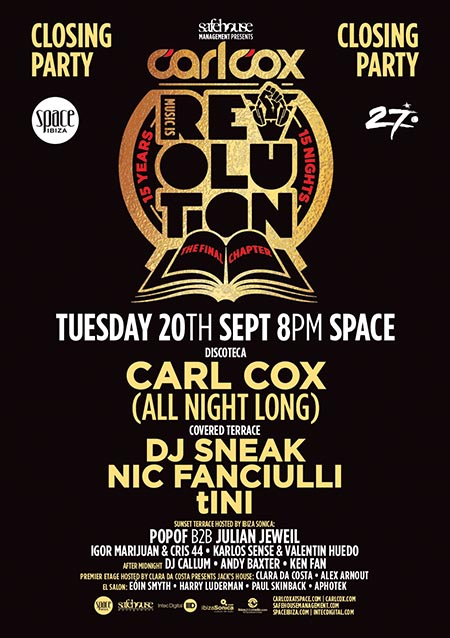 carl cox space ibiza closing party Flyer